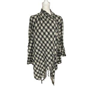 BILLABONG Sweater Long Sleeve Open Front Poncho Checker Gray White S 43-1